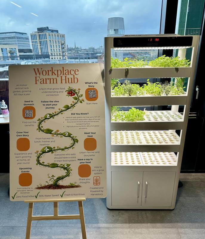 A growing cabinet beside a board explaining the programme