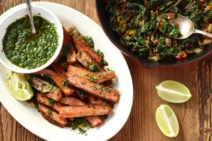 Steak with chimichurri & sautéed Swiss chard